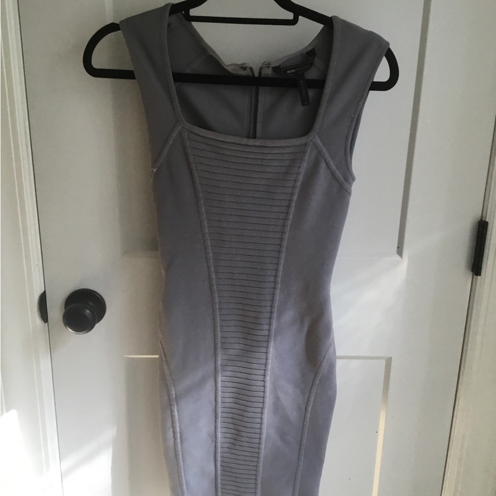 BCBGMaxAzria Gray Sleeveless Ribbed-Panel Mini Dress